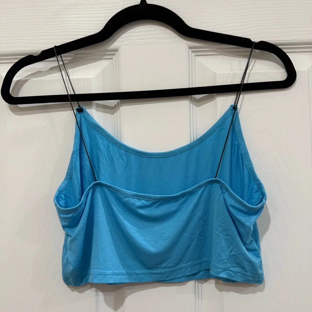 Bright Blue Cropped Stretchy Cami with Black Skinny Straps - Picture 2 of 6
